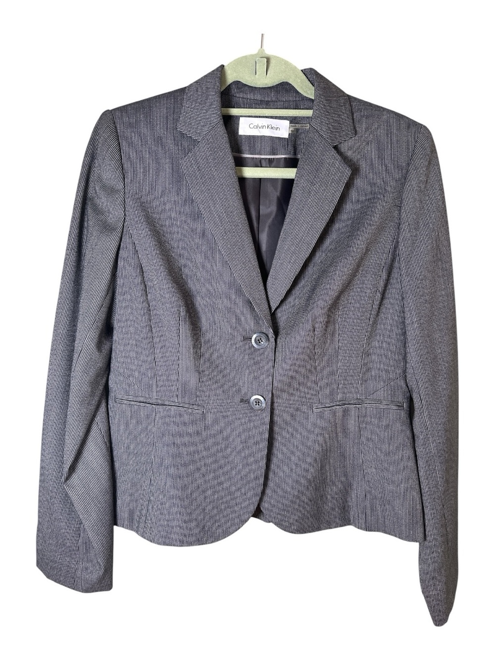 Calvin Klein Gray Pinstripe Two Button Blazer Size 6 Career Office